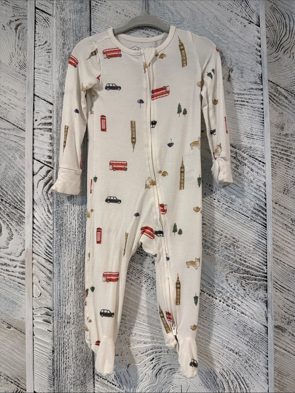 Cream London Print Footed One-Piece for Kids